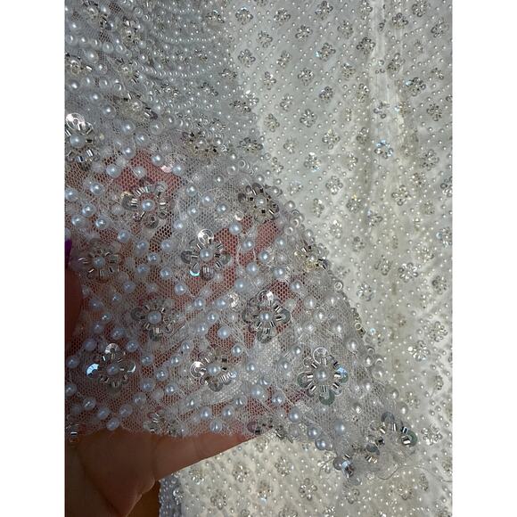 NWT Lulus Glowing Charisma White Sequin Pearl Mesh Long Sleeve Dress Bride Sz XL - Picture 5 of 11